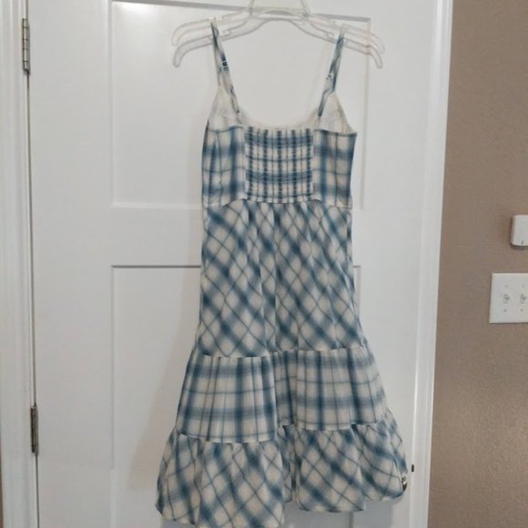 [4] White and Blue Gingham Check A-Line Cotton Sundress - Picture 3 of 8